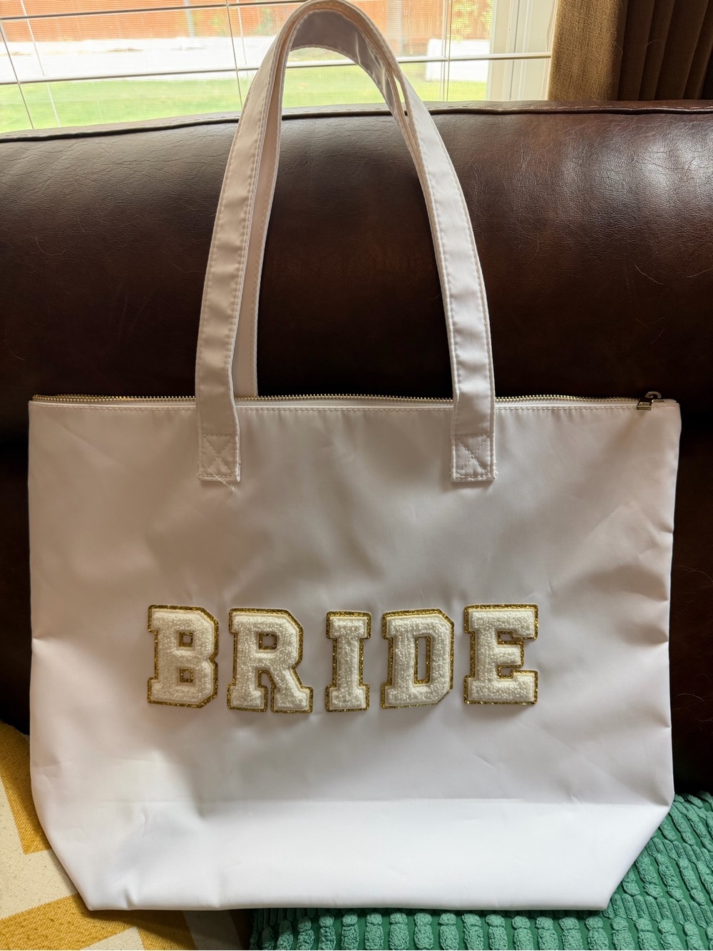 BRIDE White Tote Bag with Gold Appliqué